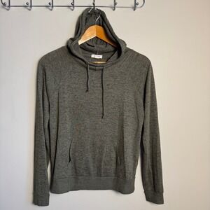 GARAGE Women's Long Sleeve Hoodie Pullover Heathered Charcoal Grey Small Grunge‎